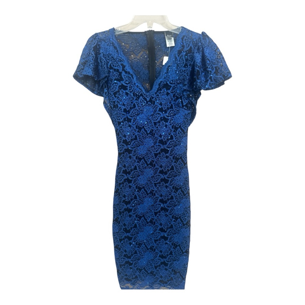 🚨- Blue Sheath Mini Dress with Flutter Sleeves